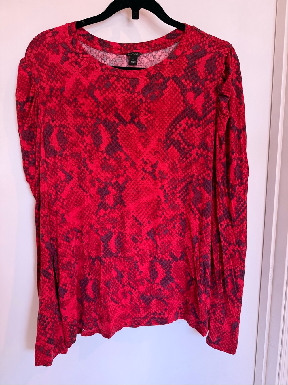Ann Taylor Red Snake-Print Long Sleeve Top